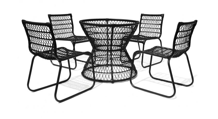 Conjunto 1 base de mesa e 4 cadeiras Huelva, em fibra e alumínio